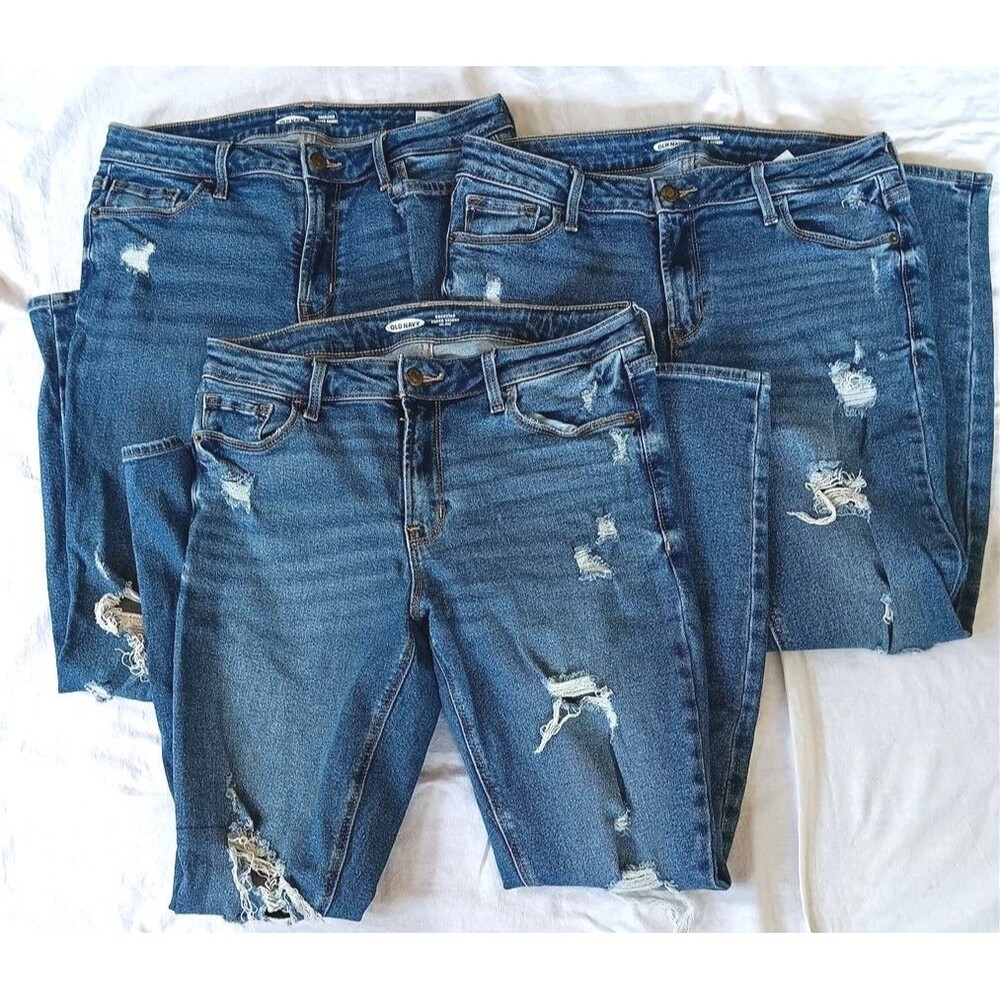 3 Pair Old Navy Jeans Rockstar 8 Super Skinny Distressed MidRise Stretch